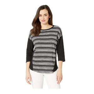 Jones New York 3/4 Sleeve Boat Neck Top Stripes Black/Ivory Size M